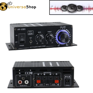 AMPLIFICATORE AUDIO 2 CANALI STEREO KARAOKE RADIO HI FI USCITA AUX
